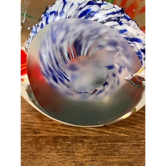 Hand Blown Art Glass Paperweight Red Flower Burst Swirl 2 lb Controlled Bubble - Picture 7 of 8